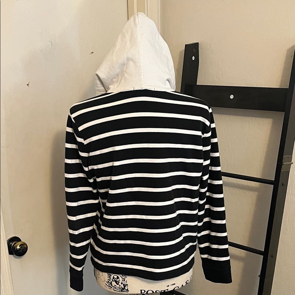 SOLD Lauren Ralph Lauren Black White Striped Hooded Top Nautical Coastal Preppy - Picture 5 of 8